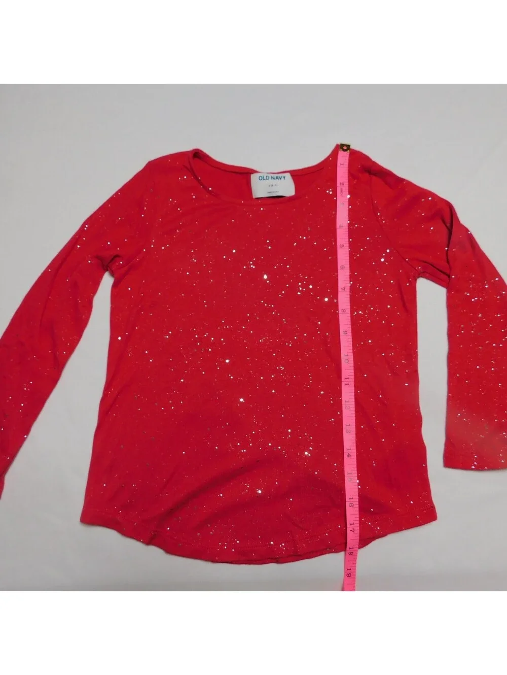 Old Navy Girls Red Glitter Long Sleeve Shirt Size Small (6-7)